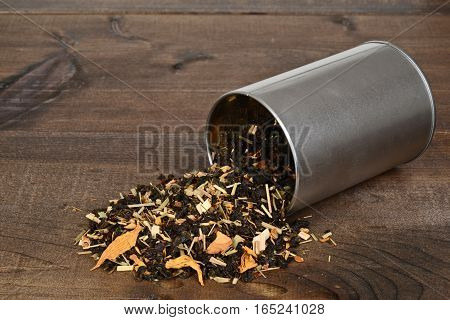 spilled organic tea with lemon grass flower petals
