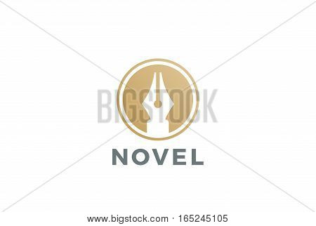 Pen Logo circle shape design vector template. Law Legal Lawyer Copywriter Writer Stationary Logotype concept icon.