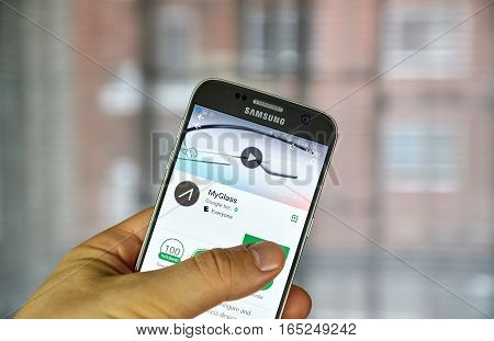 MONTREAL CANADA - DECEMBER 23 2016 : Google Myglass on Samsung S7 screen. Google's MyGlass is a companion app that lets Explorers configure and manage Glass.