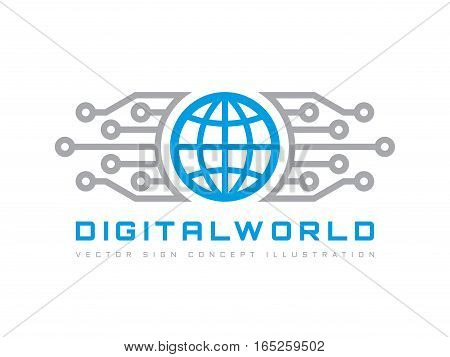 Digital world - vector business logo template concept illustration. Globe abstract sign and electronic network. Technology design elements.