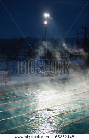Morning Fog At Swimming Pool