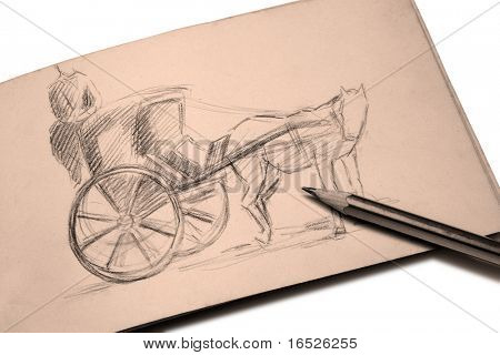좋은 할아버지 스케치 책-말과 수레, 1890 년경 미완성된 스케치