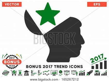 Green And Gray Open Head Star pictogram with bonus 2017 year trend pictures. Vector illustration style is flat iconic bicolor symbols, white background.