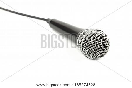 Microphone With Cable Side View Close Up On White