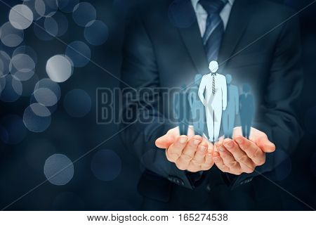 Team leader, influencer, opinion leader, CEO, market leader and another business leading concepts. Right composition with bokeh in background.