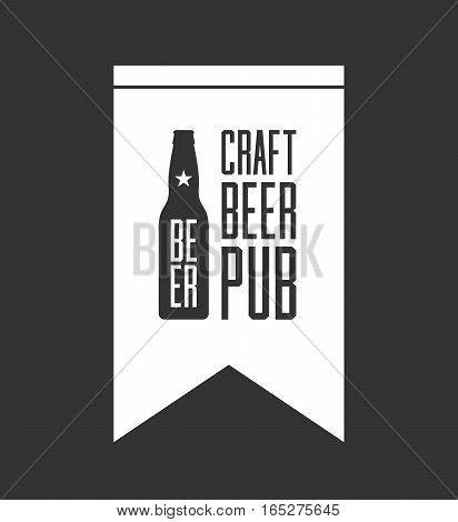 Craft beer pub logo concept isolated on dark background. Beer bottle silhouette. Brew pub sign vector illustration. Simple mono craft beer icon infographic pictogram. Brewery label artwork design.