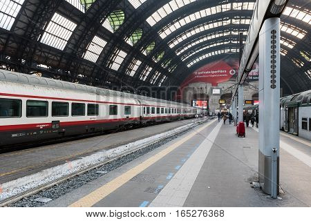 MILAN, ITALY - DECEMBER  2016: Milan Central Station interior view.