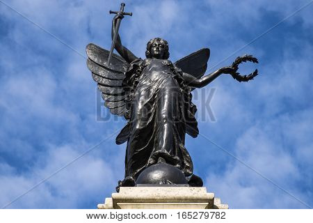 Looking up at the magnificent Colchester War Memorial in the historic town of Colchester UK.