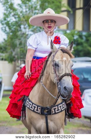 GUADALAJARA MEXICO - SEP 01 : Charra participates at the 23rd International Mariachi & Charros festival in Guadalajara Mexico on September 01 2016.