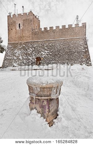 castle and fountain of Campobasso with snow
