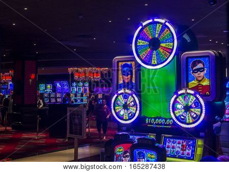 LAS VEGAS - OCT 05 : The Cromwell Hotel casino interior in Las Vegas on October 05 2016 The hotel reopened in 2014 and it has 188 rooms and a casino with 40000 square feet of gaming space.