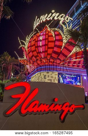 LAS VEGAS - OCT 05 : The Flamingo hotel and casino on October 05 2016 in Las Vegas. The hotel opened by Bugsy Segal on 1946 and it's the oldest resort on the Strip still in operation