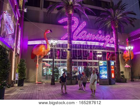 LAS VEGAS - OCT 05 : The Flamingo hotel and casino on October 05 2016 in Las Vegas. The hotel opened by Bugsy Segal on 1946 and it's the oldest resort on the Strip still in operation