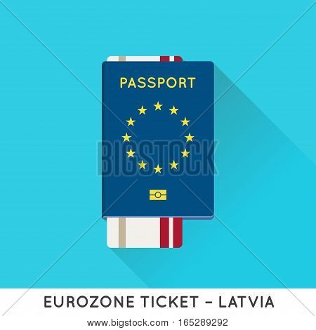 Eurozone Europe Passport with tickets vector illustration. Air Tickets with EU National Flag.