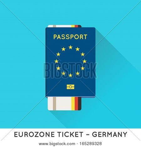 Eurozone Europe Passport with tickets vector illustration. Air Tickets with EU National Flag.