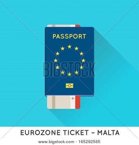 Eurozone Europe Passport with tickets vector illustration. Air Tickets with EU National Flag.