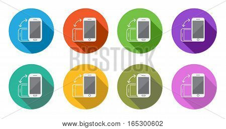 Colorful Rotate Round Flat Smartphone or Cellular Phone or Tablet Icons Set in Vector