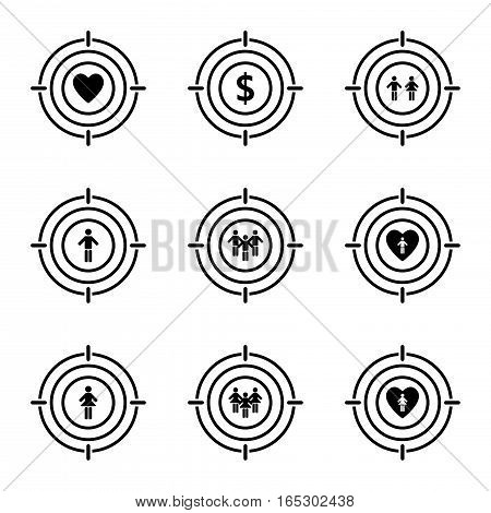 mixed target audience,heart,and dollar icons set,vector Illustration EPS10