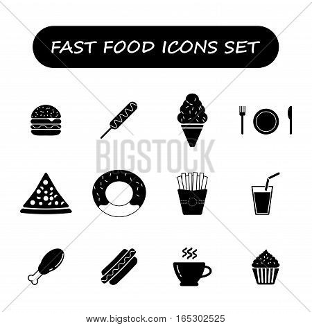 fast food black and white icons set,vector Illustration EPS10