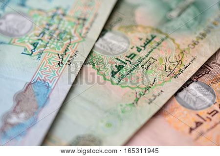Background of the UAE Dirhams close up