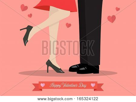 Young couple kissing on valentine's day. Male and female legs during a date