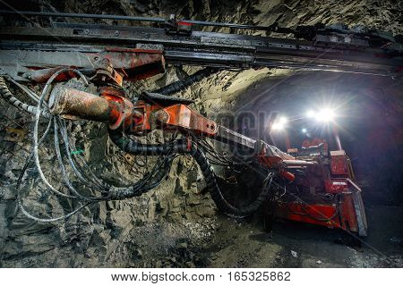 Gold mining underground. Drilling and explosive works.