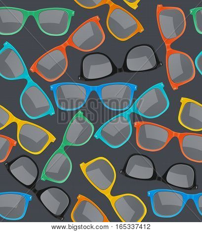 Color Glasses Hipster Style Background Pattern on a Dark Accessories Rectangular Trendy. Vector illustration