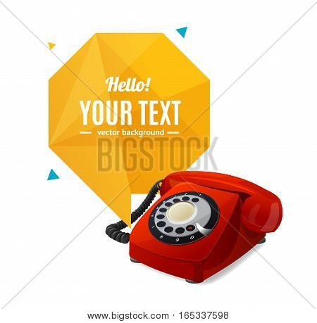 Red Rotary Telephone with Abstract Geometric Bubble Speech. Vector illustration