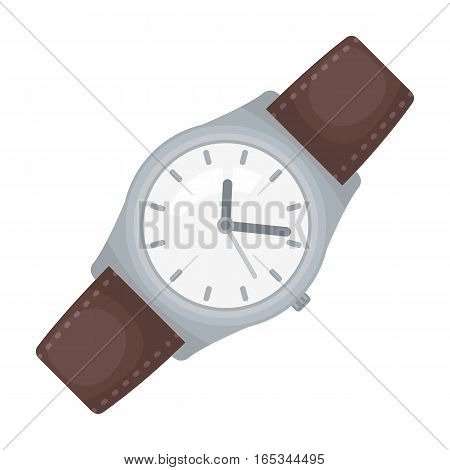 Classic wrist watch icon in cartoon design isolated on white background. Hipster style symbol stock vector illustration.