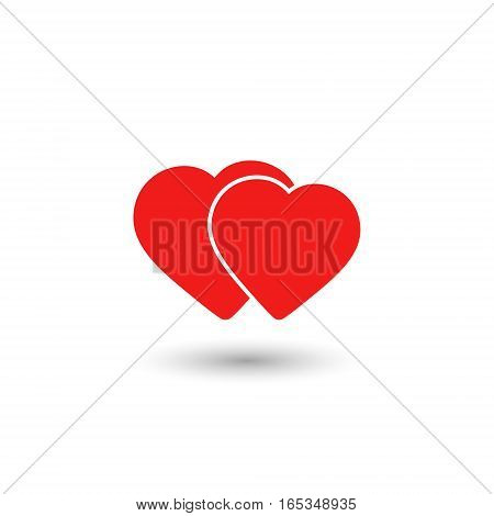 Two hearts icon vector isolated love red smbol.