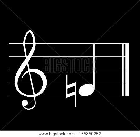 Natural musical symbol with note treble clef and staff on black