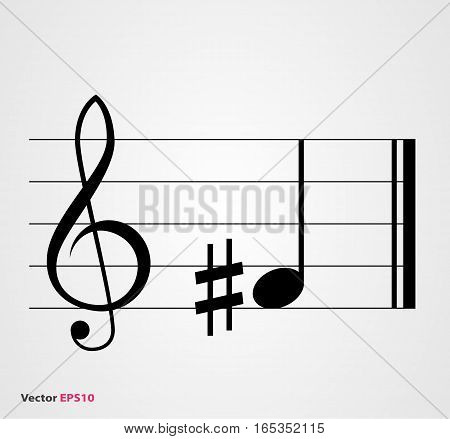 Sharp musical symbol with note treble clef and staff