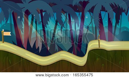 cartoon jungle landscape vector unending background with separated layers for game. 2d game application. Illustration for your application project.