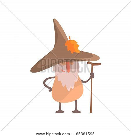 Mushroom Desguised As Beardy Wise Man, Part Of Vegetables In Fantasy Disguises Series Of Cartoon Silly Characters. Colorful Vector Illustration With Fresh Food Disguised As Magic And Comics Creatures.