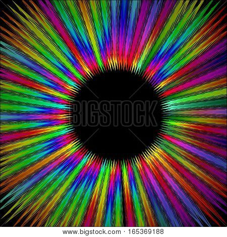 Rainbow furry circle shape with black area in middle gritty psychedelic rays in life energy aura