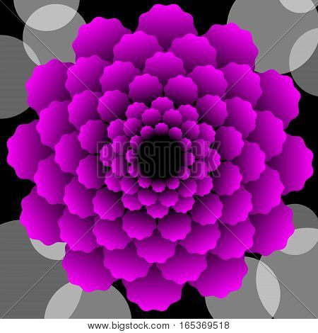 Abstract scarlet vector flower pattern in fractal style on black background high contrasting decorative tile with 3d effect