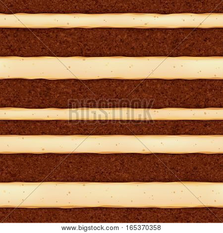 Chocolate sponge cake with vanilla cream filling background. Colorful seamless texture. Vector illustration. Good for bakery menu design - poster banner flyer packaging.