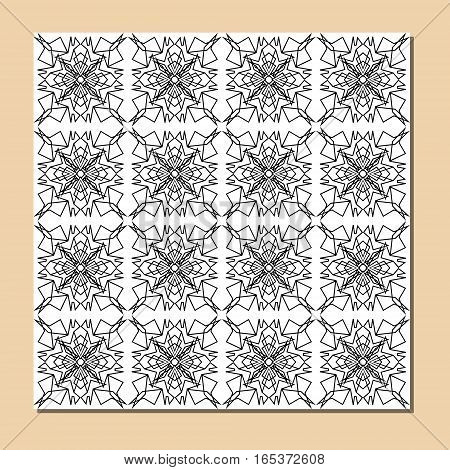 Cubist ornamental seamless tile in black and white square decorative element composed of polygonal shapes