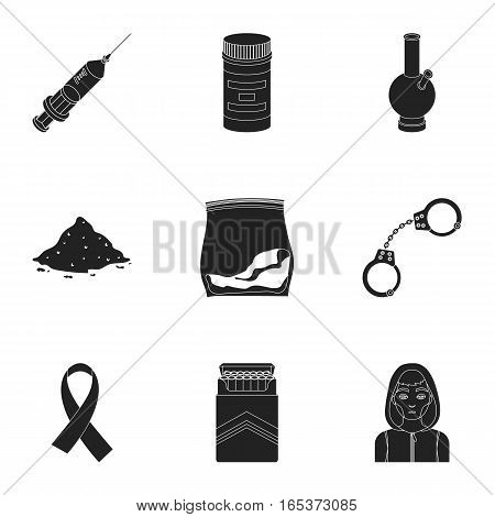 Drugs set icons in black style. Big collection of drugs vector symbol stock