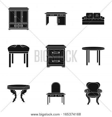 Furniture and home interior set icons in black design. Big collection of furniture and home interior vector symbol stock illustration