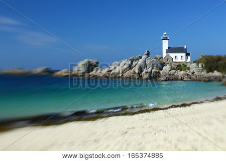 Lighthouse of Pontusval, Finistere, Brittany, France - Miniature effect