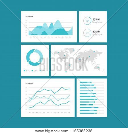 Infographic dashboard template with flat design graphs and charts. Processing analysis of data. eps jpg