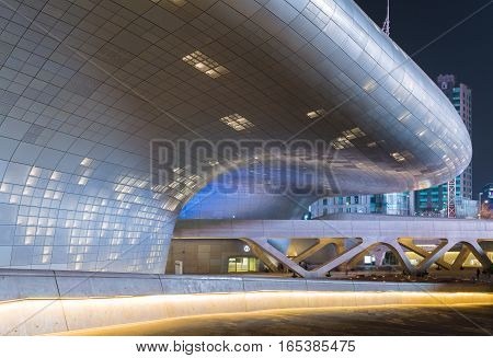 Seoul, South Korea - March 29,2015: Dongdaemun Design Plaza At Night, New Development In Seoul, Desi