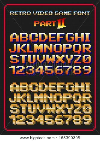 Vector illustration of retro video game letters and numbers in pixels, second part