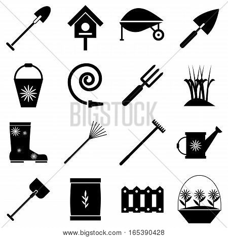 Gardener tools set. Simple illustration of 16 gardener tools vector icons for web