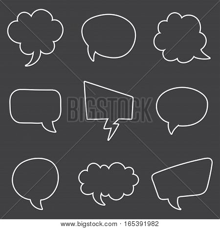Speech Bubble Skech Set Isolated on black Background. Vector Illustration
