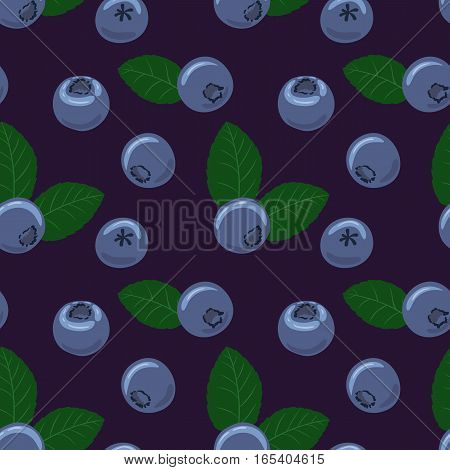 Blueberry vector seamless pattern. Natural fresh ripe tasty blueberries with green leaves. Seamless background. Vector illustration, eps. For backgrounds, packaging, textile and various other designs.