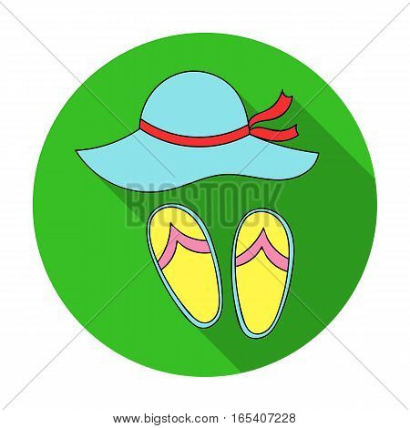 Beach hat with flip-flops icon in flat design isolated on white background. Family holiday symbol stock vector illustration.