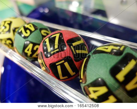 Image of lottery balls during extraction of the winning numbers.