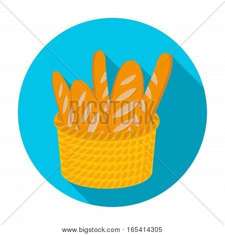 Basket of baguette icon in flat design isolated on white background. France country symbol stock vector illustration.